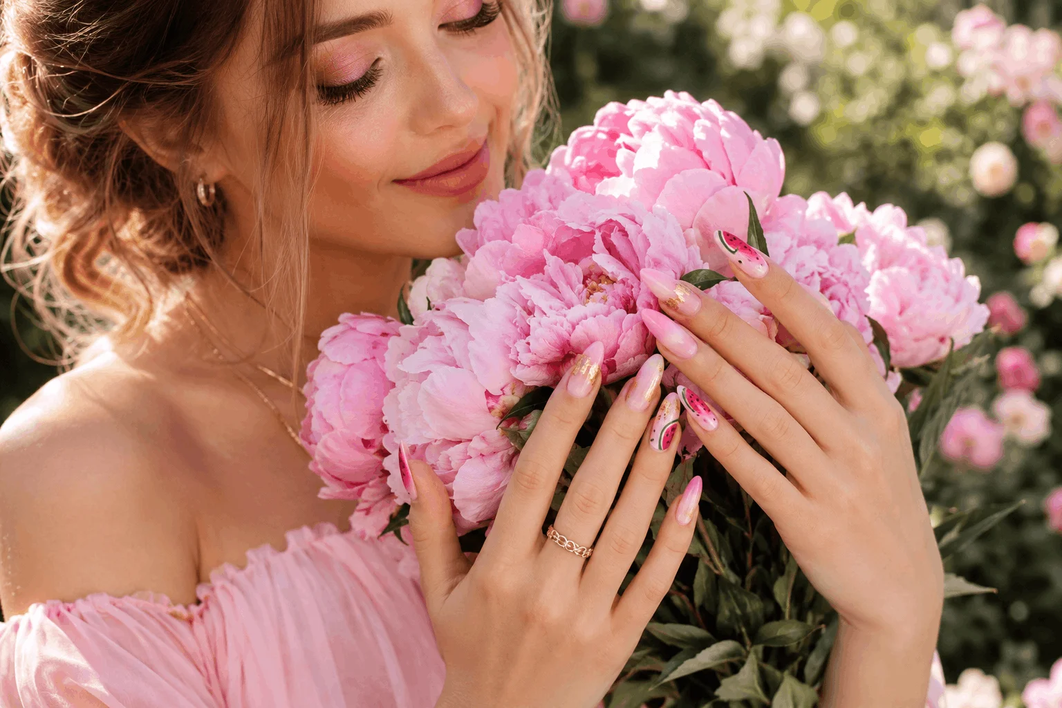 10 Watermelon Nails You'll Want to Copy ASAP 8 Elegant almond watermelon nails with floral styling.