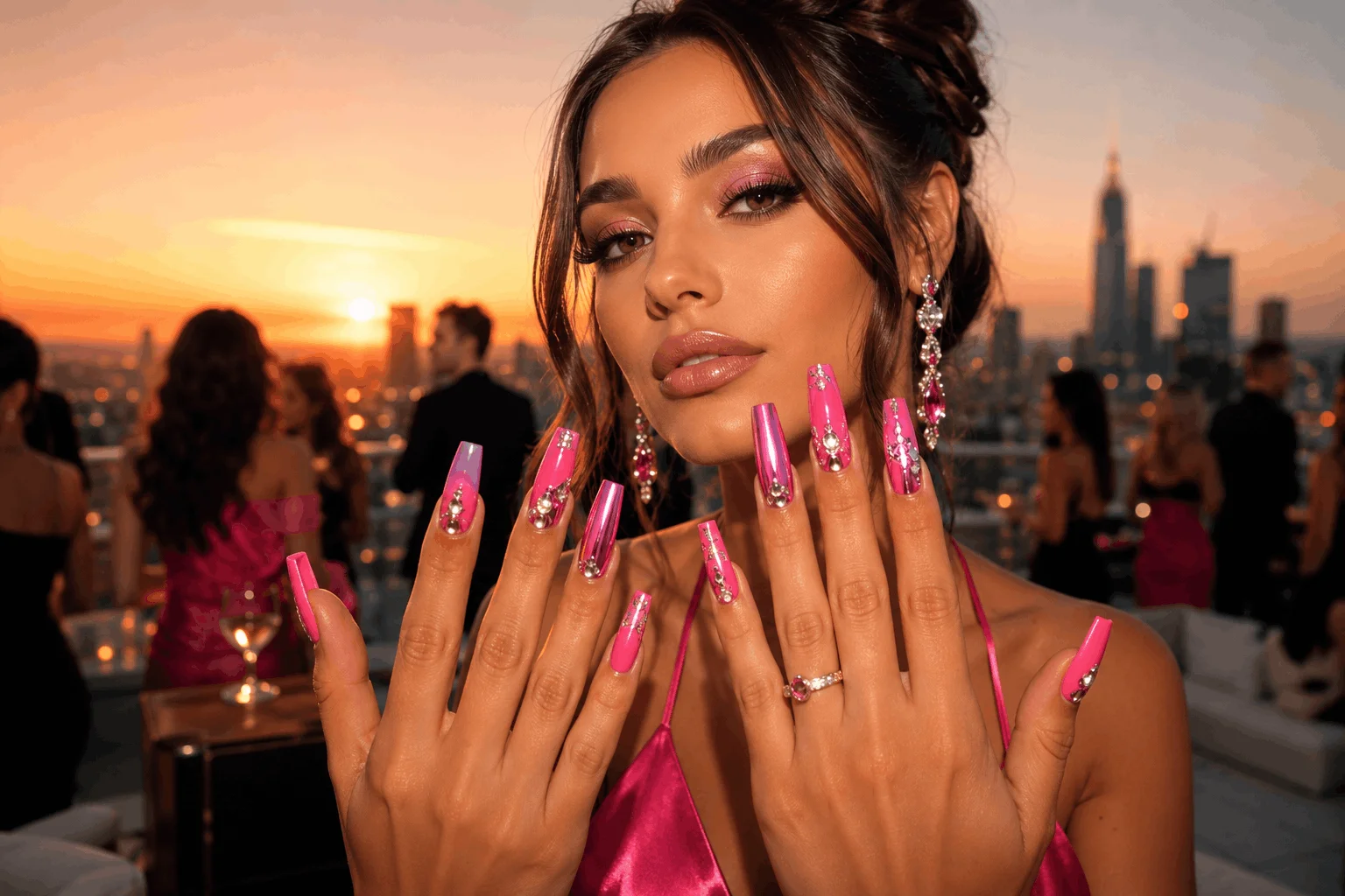 10 Pink Summer Nails You'll Want to Copy This Season 3 Hot pink summer nails with glamorous chrome finish