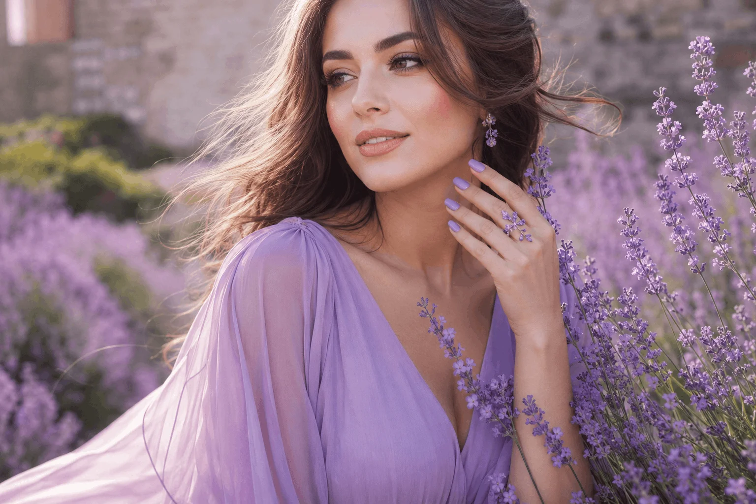 10 Spring Nail Colors You'll Want to Wear This Season 3 Lavender spring nails with blooming lilacs