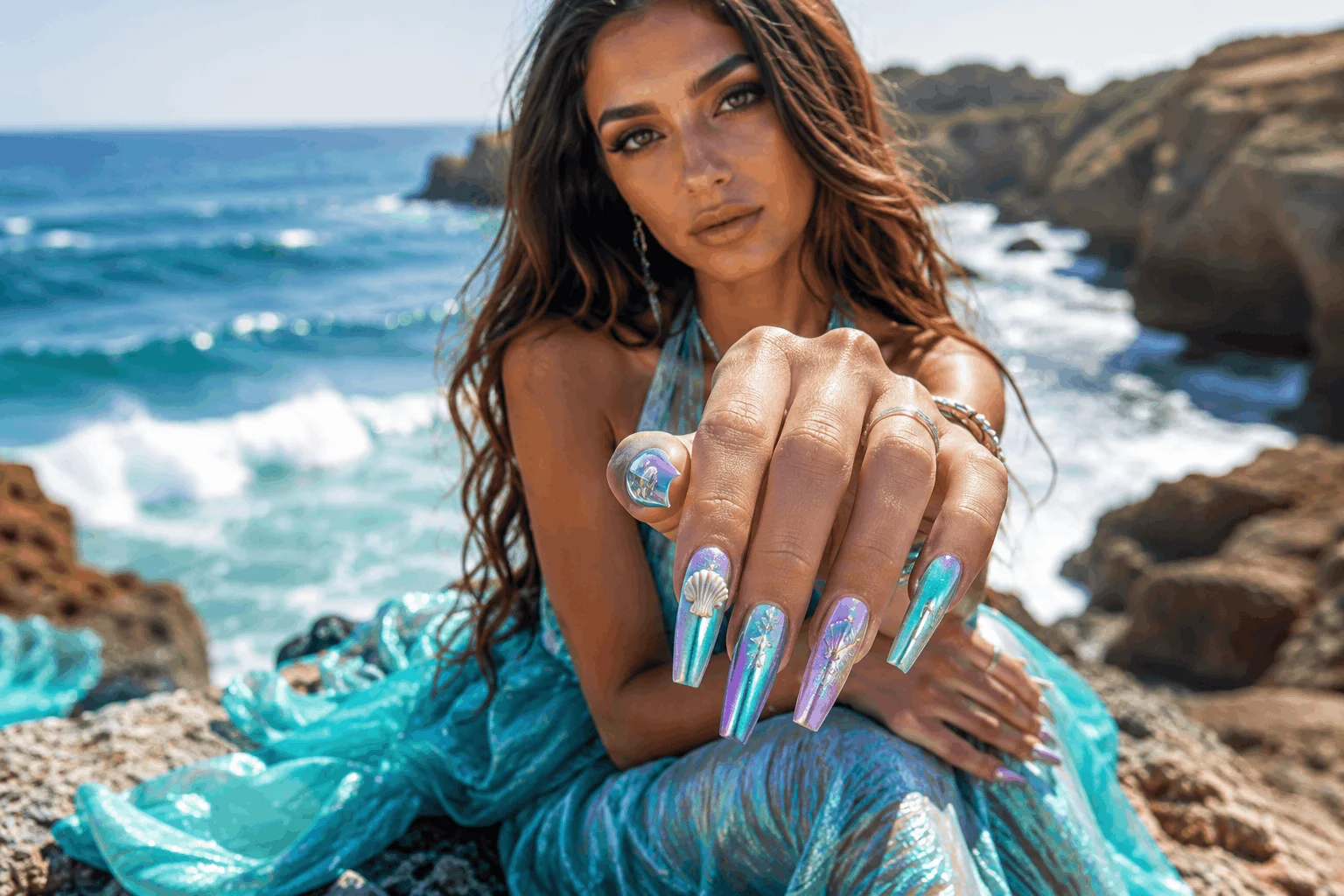 10 Summer Chrome Nails That Shine All Season Long 8 Mermaid chrome nails with ocean-inspired shimmer.