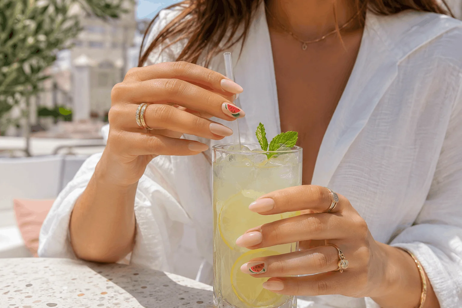 10 Watermelon Nails You'll Want to Copy ASAP 3 Minimalist nude watermelon accent nails with elegant summer style.