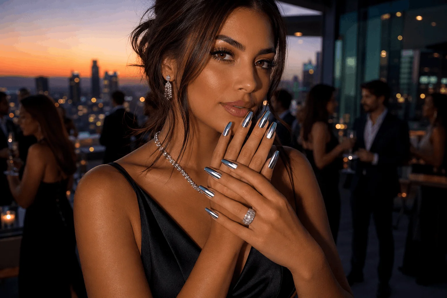 10 Summer Chrome Nails That Shine All Season Long 11 Mirror silver chrome nails with glamorous evening style.