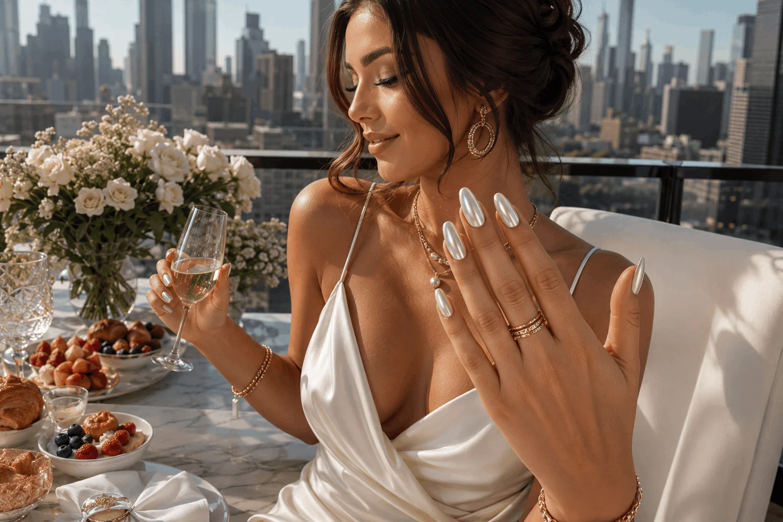 10 Summer Oval Nails You'll Want to Copy This Season 7 Pearl chrome oval nails