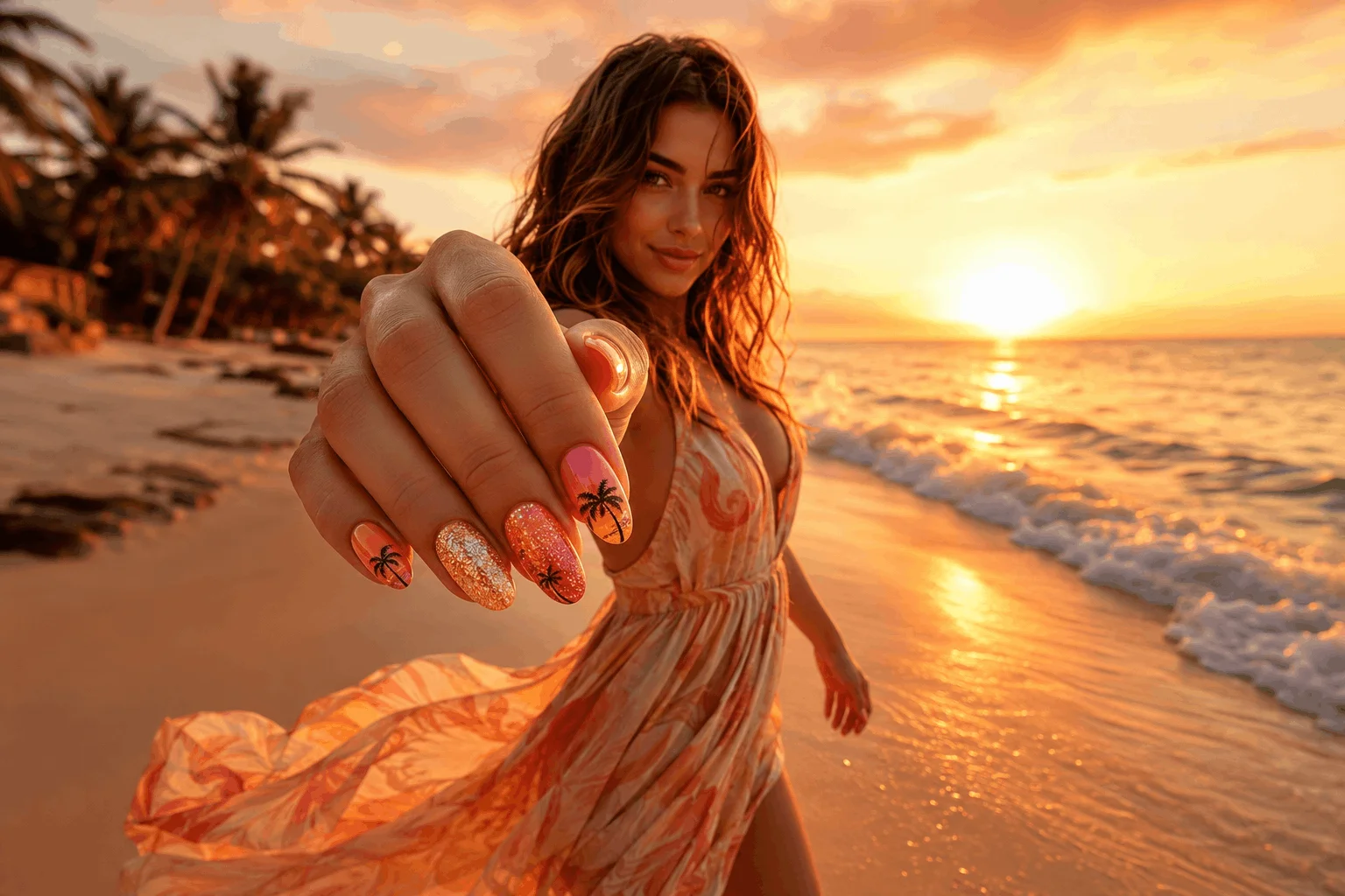 10 Summer Oval Nails You'll Want to Copy This Season 11 Sunset beach oval nails
